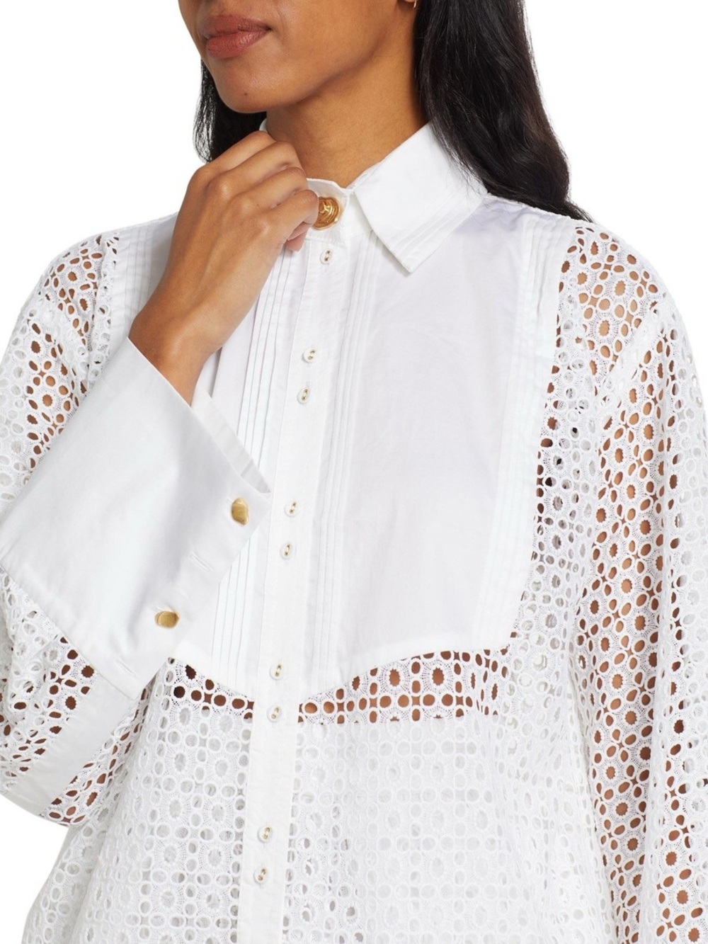 Aje White Eyelet Cotton Shirt & Tiered Skirt Set - Picture 2 of 8